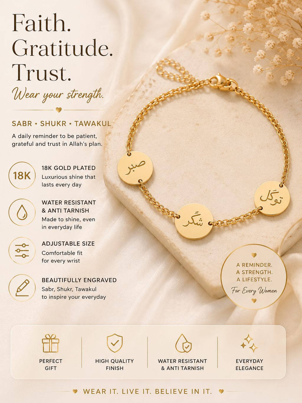 Sabr Shukr Tawakul Bracelet